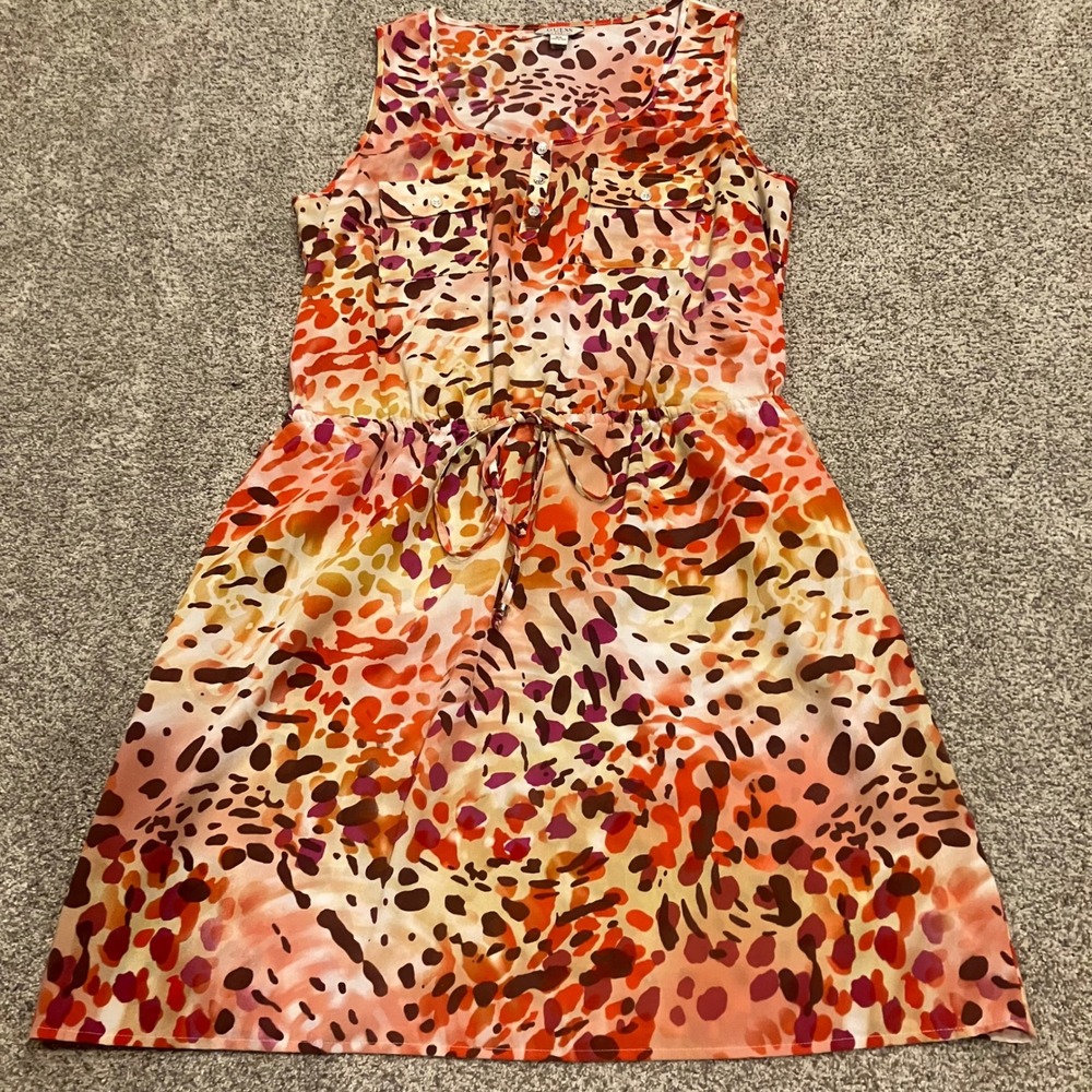 Guess Womens Abstract Animal Print Sleeveless Mini Dress Orange Pink Size M